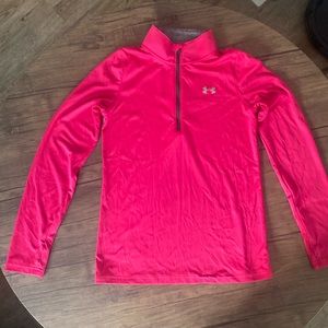 Girls large under armour hot pink with gray logo 1/4 zip long sleeve shirt